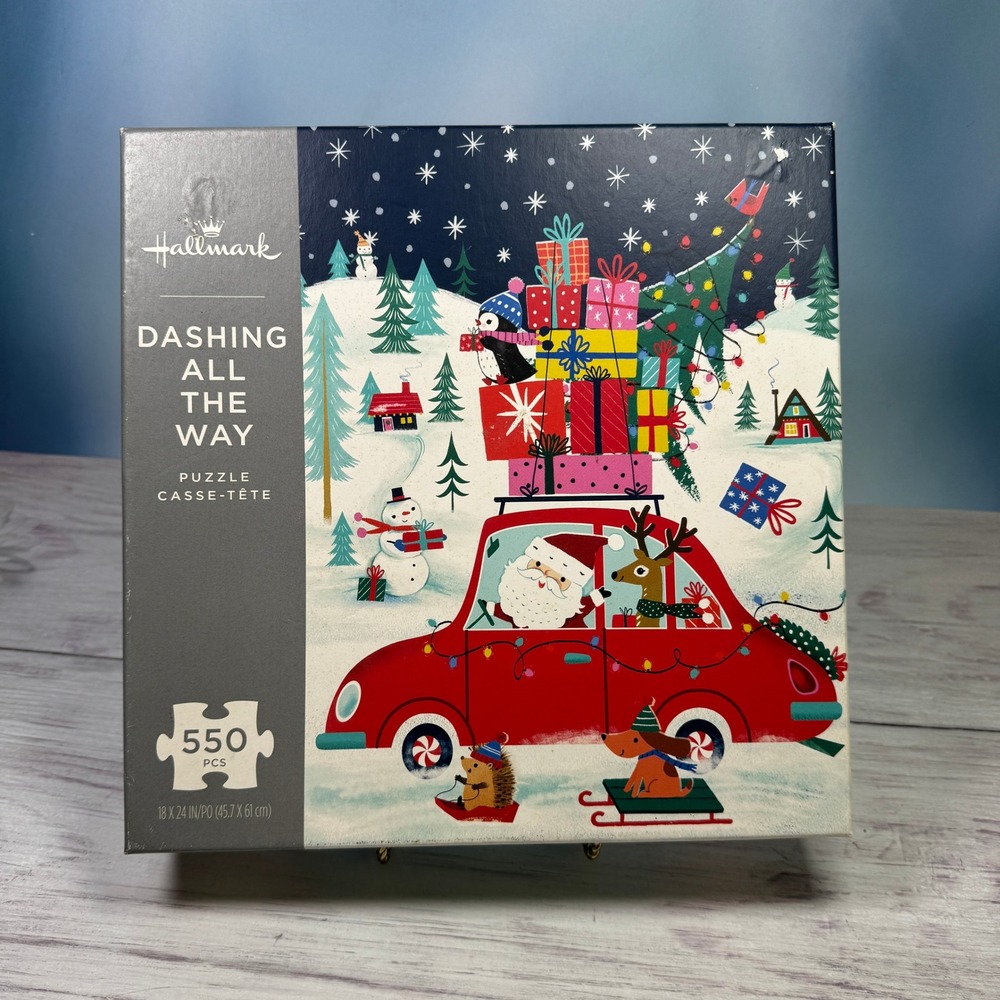 Hallmark Jigsaw Puzzle 550pc Red Dashing All The Way Christmas Winter Whimsical